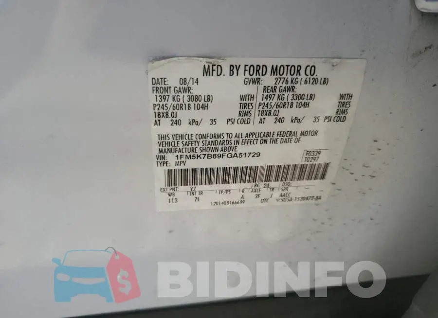 1FM5K7B89FGA51729 Photo# 13