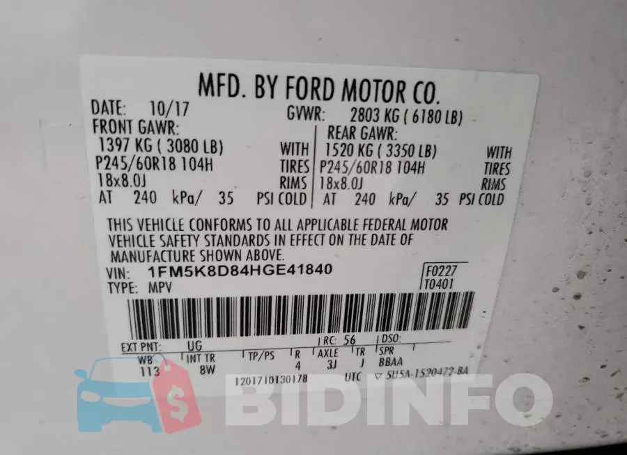 1FM5K8D84HGE41840 Photo# 13