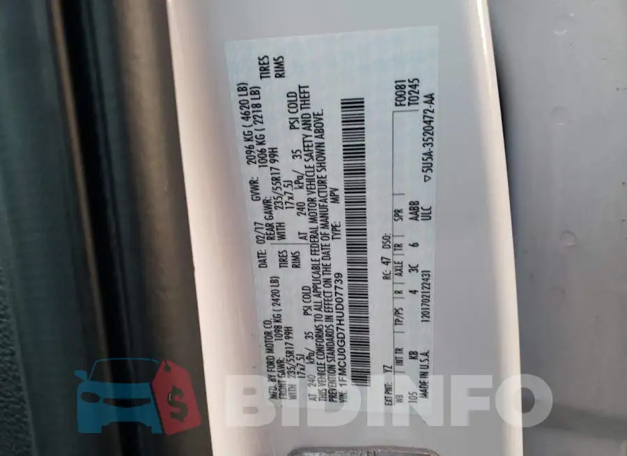 1FMCU0GD7HUD07739 Photo# 13