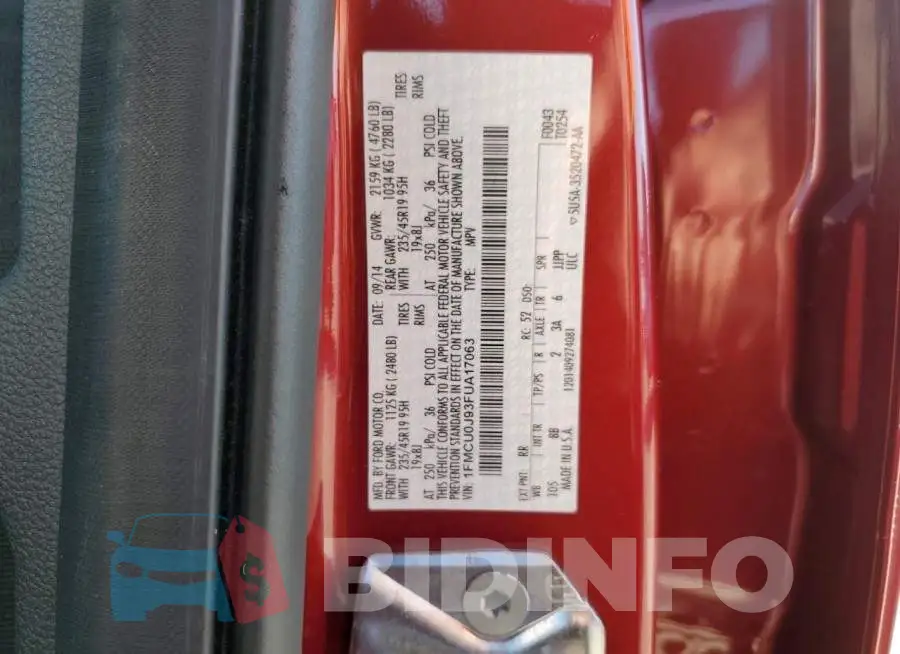 1FMCU0J93FUA17063 Photo# 13
