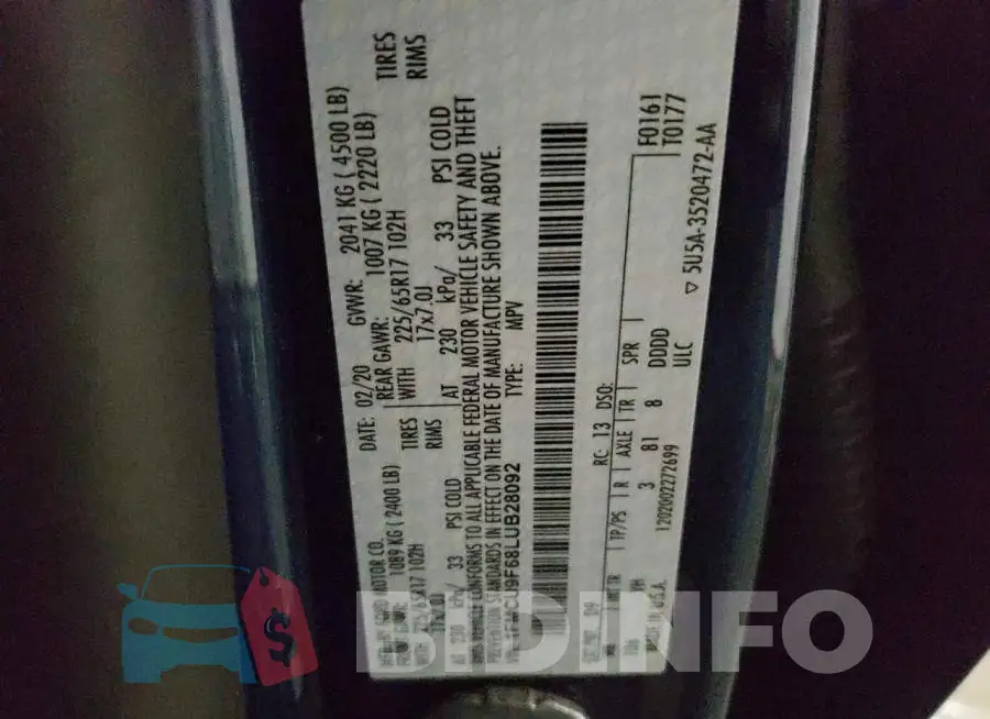 1FMCU9F68LUB28092 Photo# 14