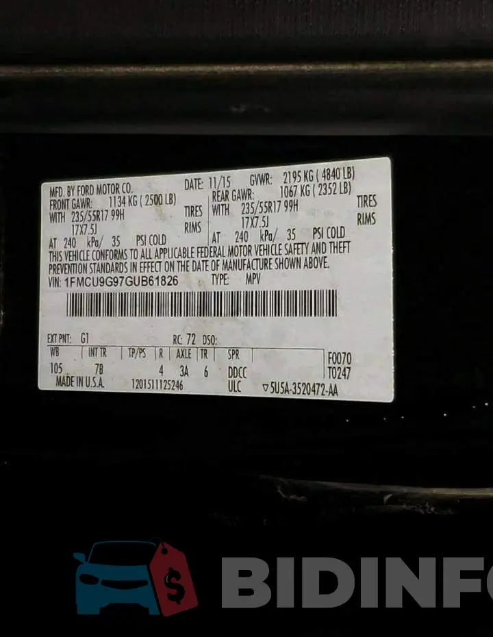 1FMCU9G97GUB61826 Photo# 12