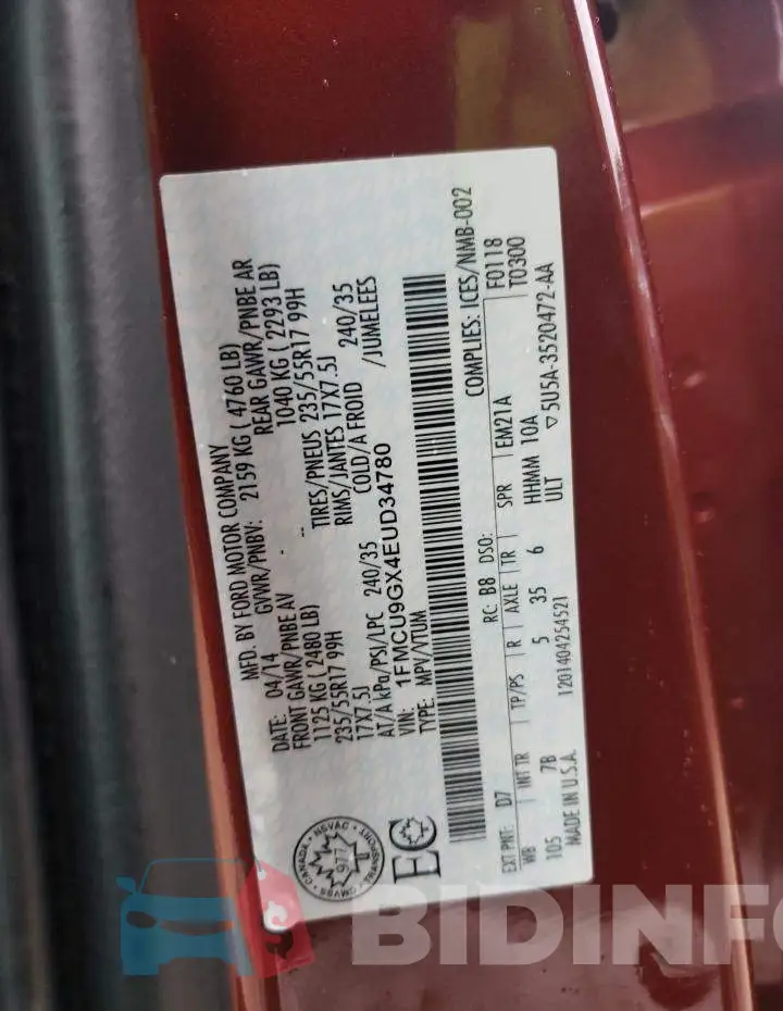 1FMCU9GX4EUD34780 Photo# 13