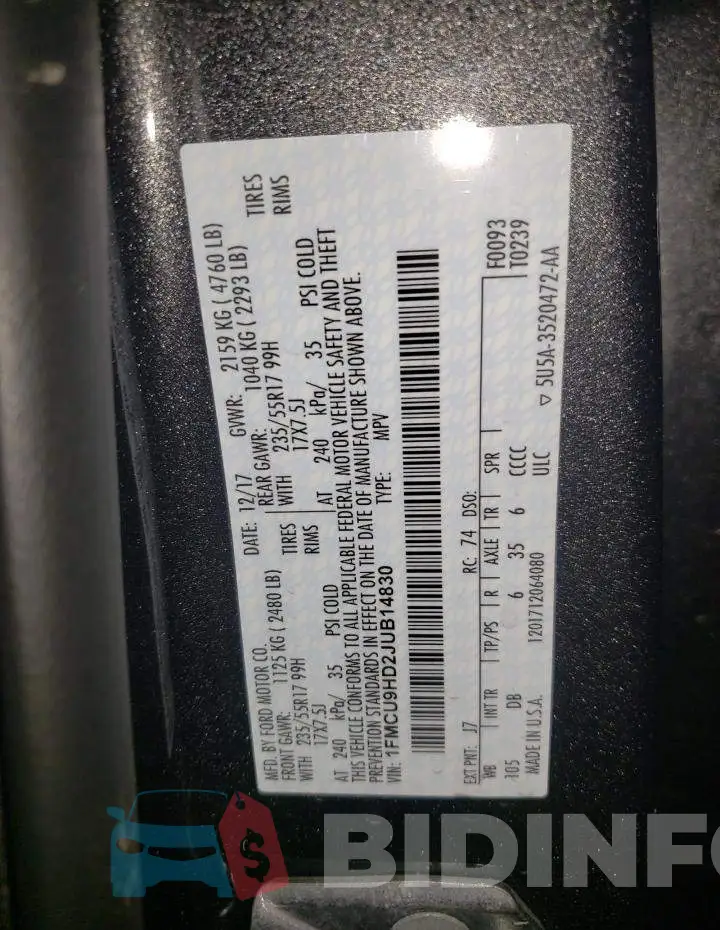 1FMCU9HD2JUB14830 Photo# 10