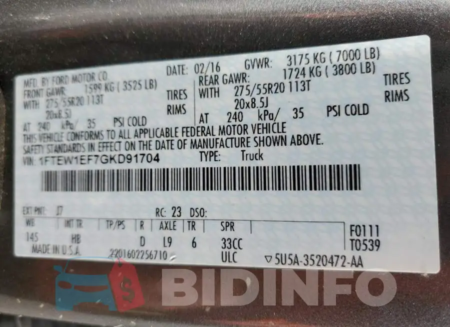 1FTEW1EF7GKD91704 Photo# 13