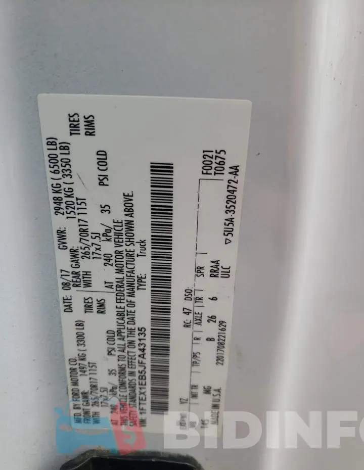 1FTEX1EB5JFA43135 Photo# 12