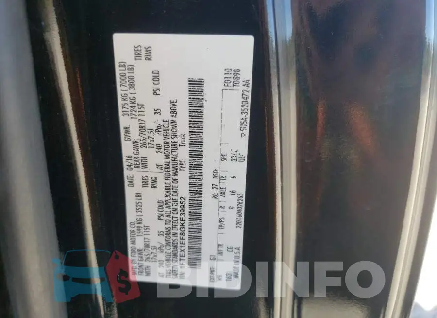 1FTEX1EF8GKE39952 Photo# 10