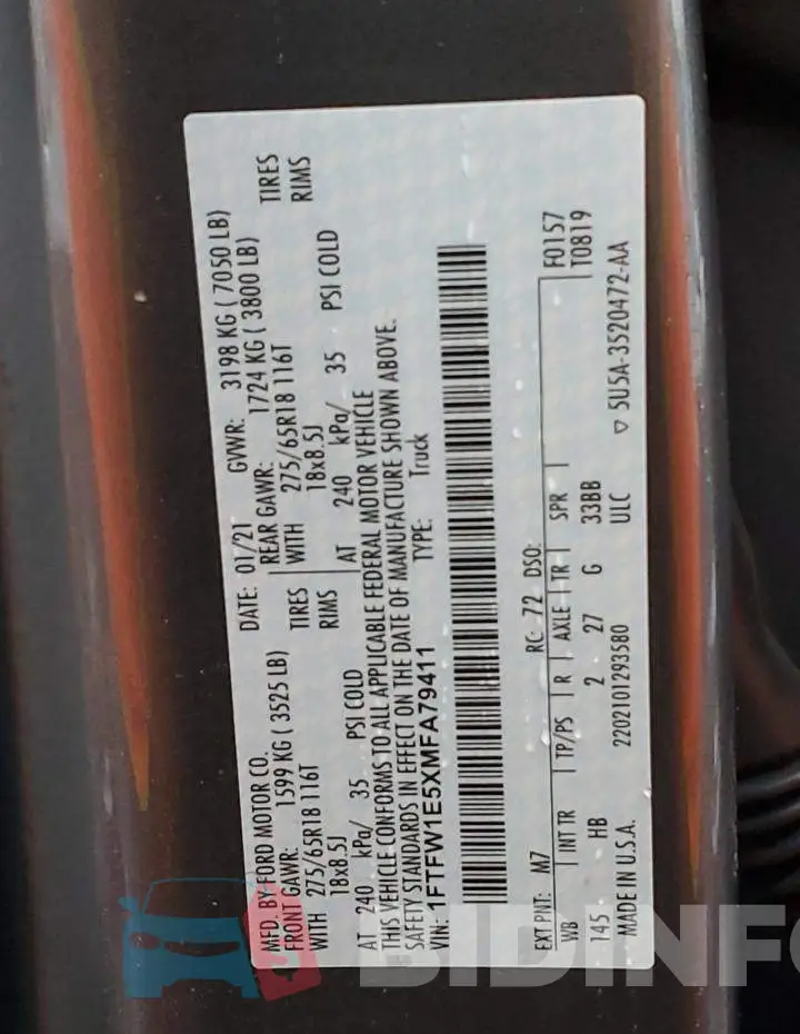 1FTFW1E5XMFA79411 Photo# 12