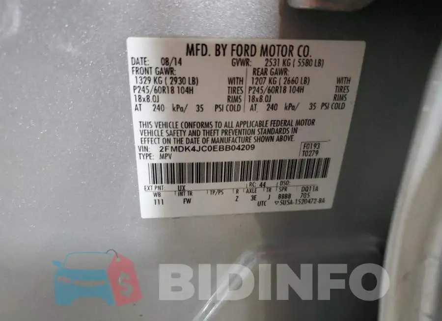2FMDK4JC0EBB04209 Photo# 12