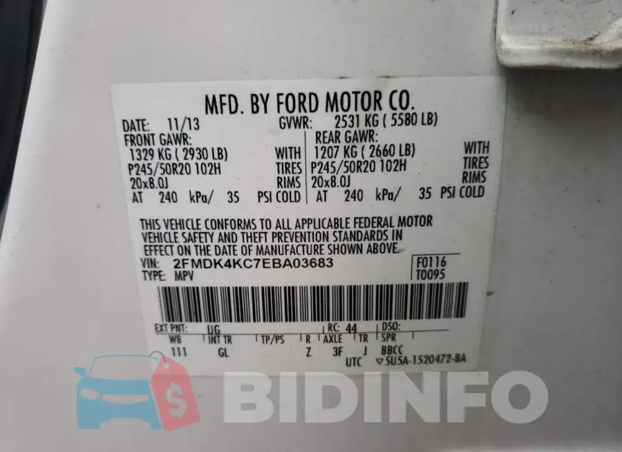 2FMDK4KC7EBA03683 Photo# 14