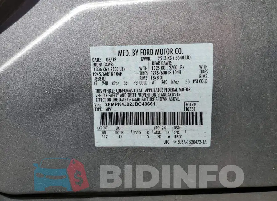 2FMPK4J92JBC40661 Photo# 10
