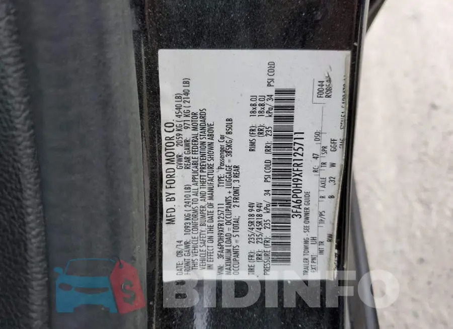 3FA6P0H9XFR125711 Photo# 12
