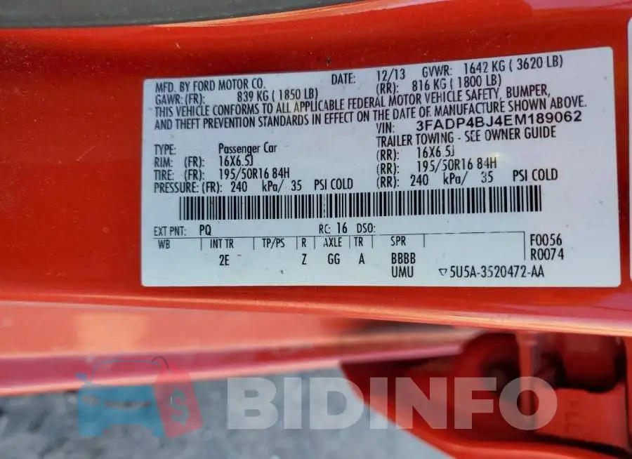 3FADP4BJ4EM189062 Photo# 13