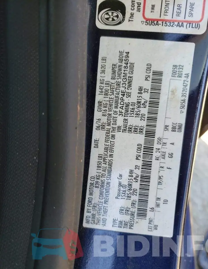 3FADP4EJ3GM184594 Photo# 13