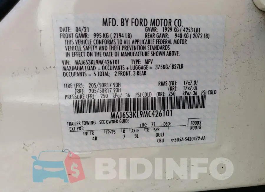 MAJ6S3KL9MC426101 Photo# 14