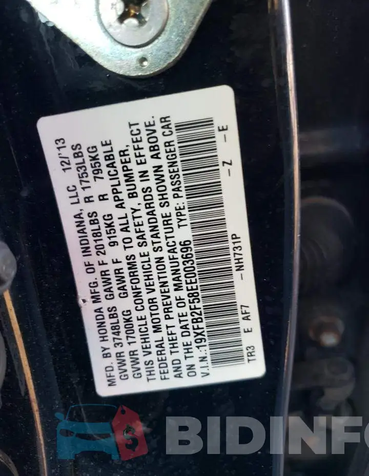19XFB2F58EE003696 Photo# 12