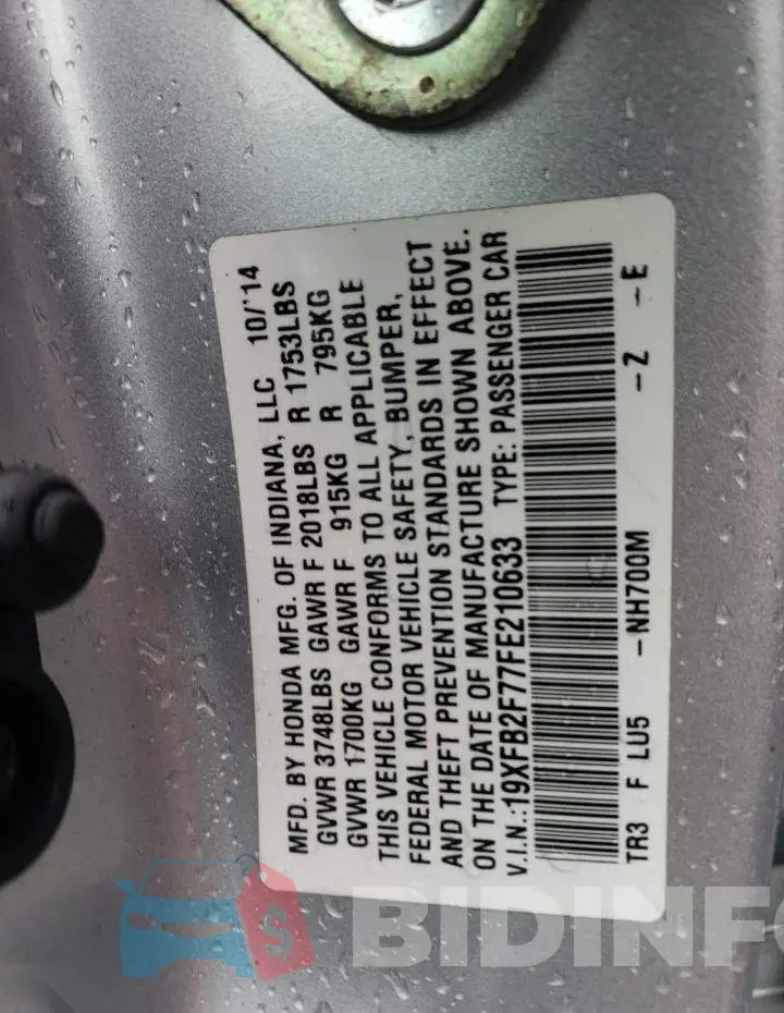 19XFB2F77FE210633 Photo# 12