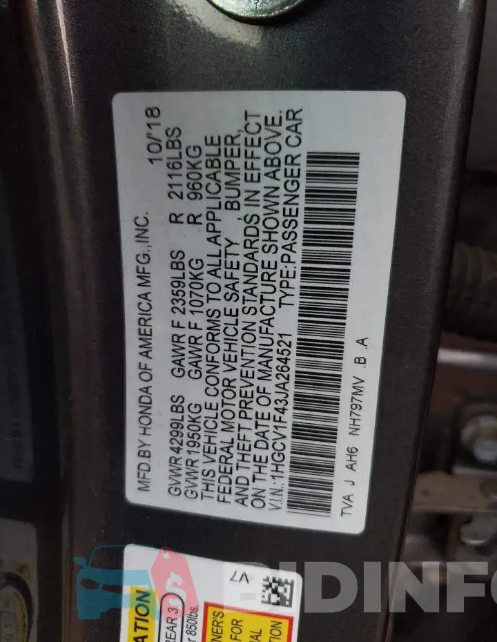1HGCV1F43JA264521 Photo# 10