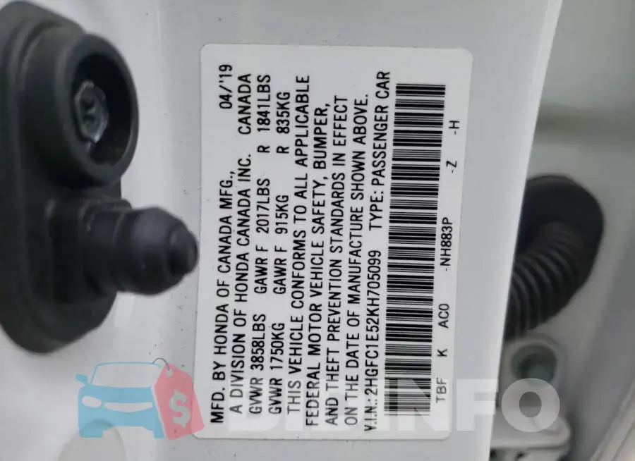 2HGFC1E52KH705099 Photo# 10