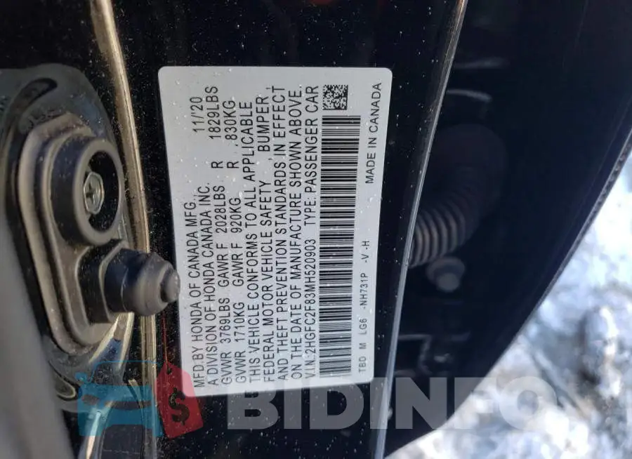 2HGFC2F83MH520903 Photo# 12