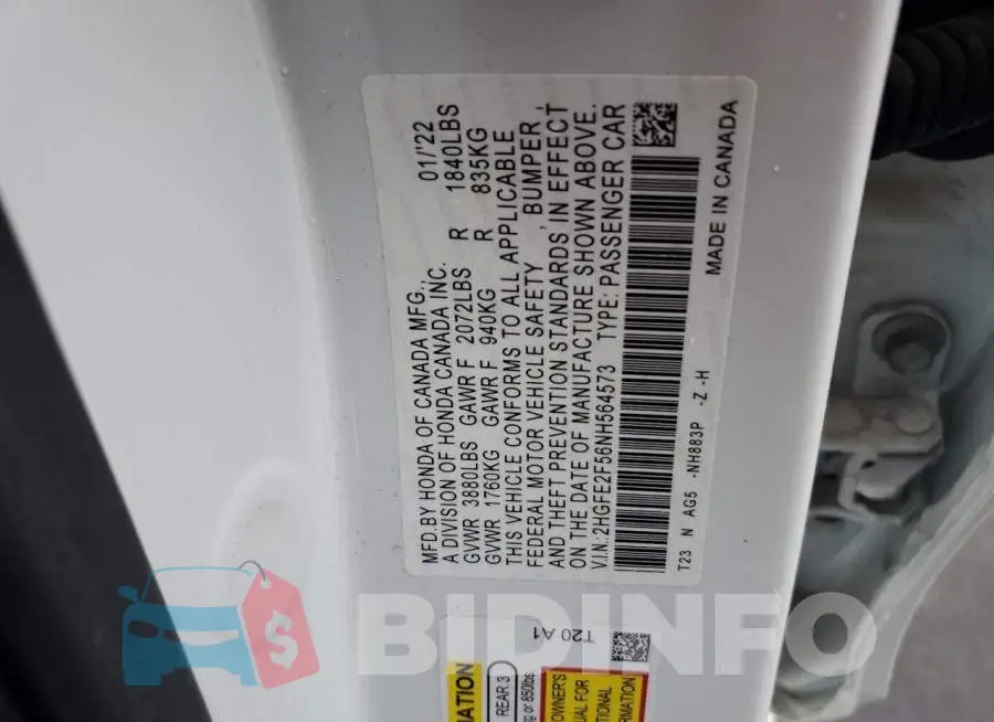 2HGFE2F56NH564573 Photo# 12