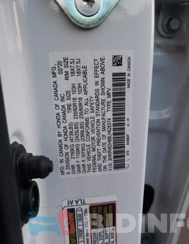 2HKRW2H88LH628374 Photo# 12