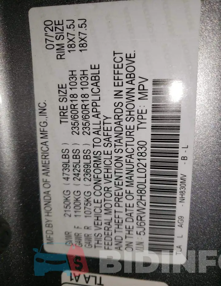 5J6RW2H80LL021830 Photo# 12