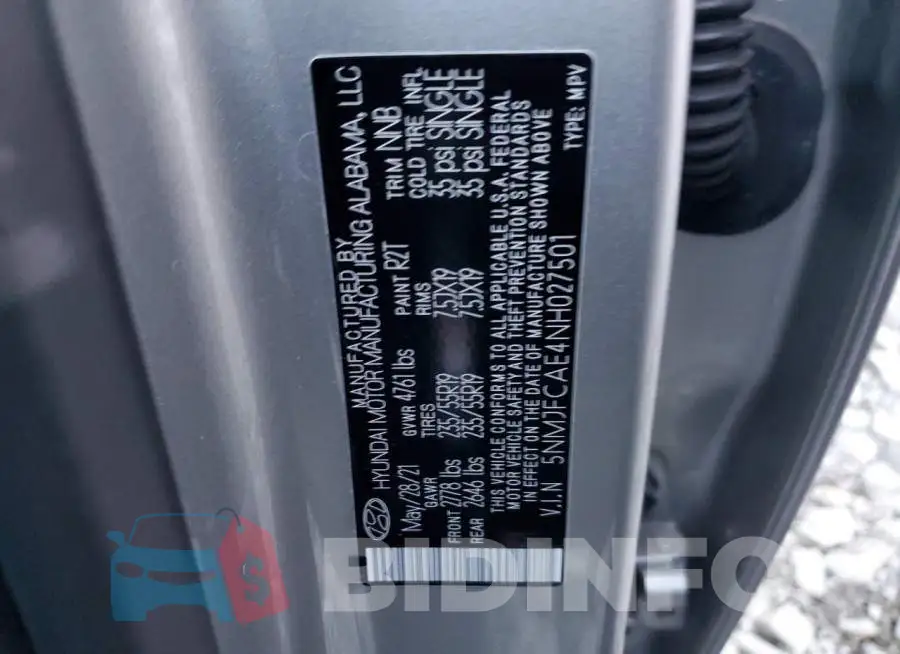 5NMJFCAE4NH027501 Photo# 12