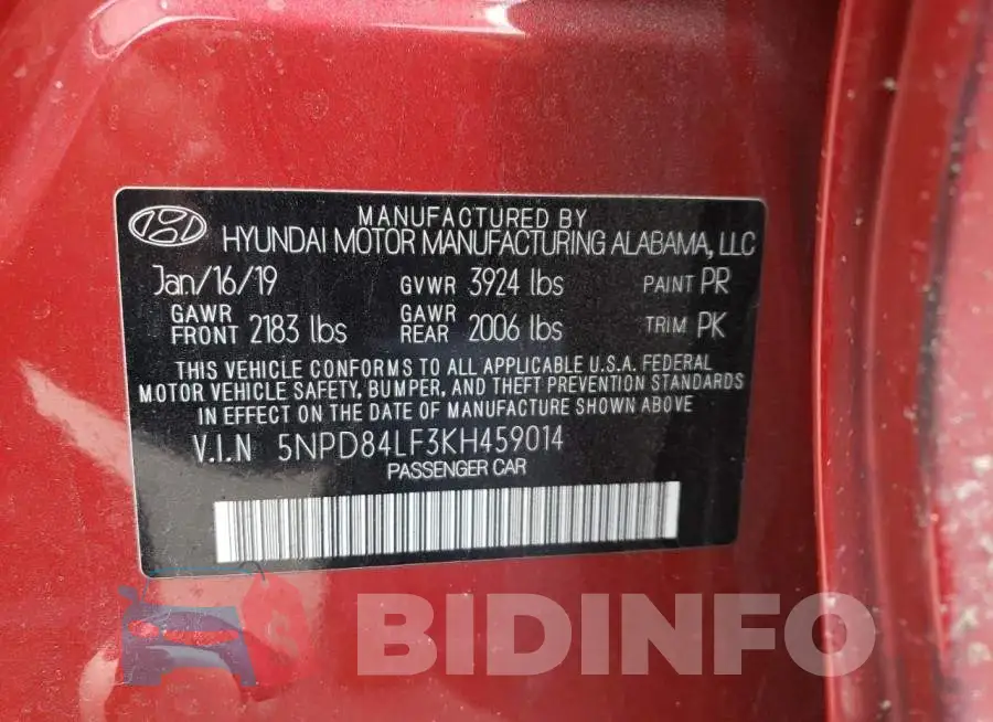 5NPD84LF3KH459014 Photo# 12