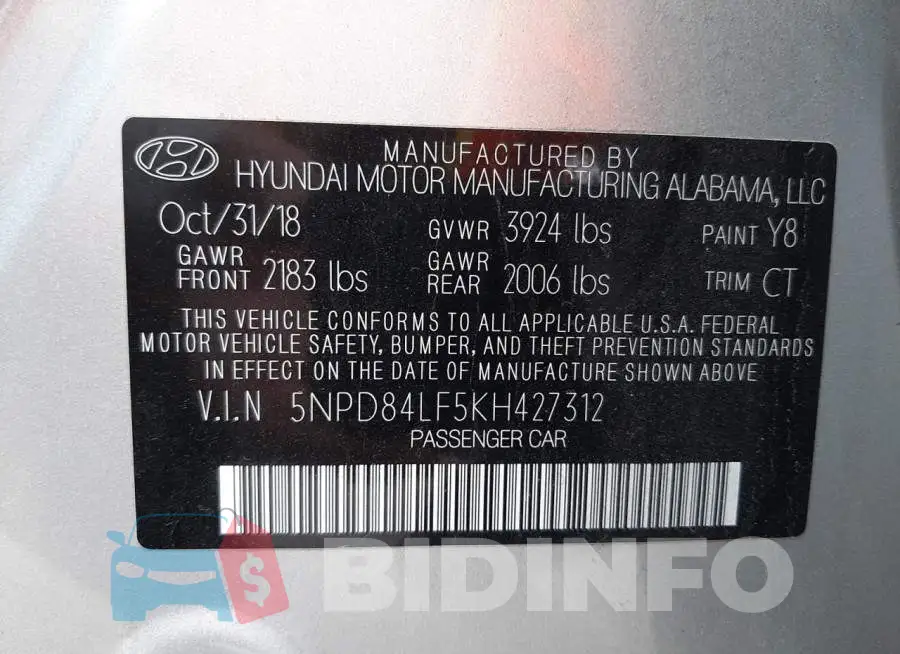 5NPD84LF5KH427312 Photo# 12