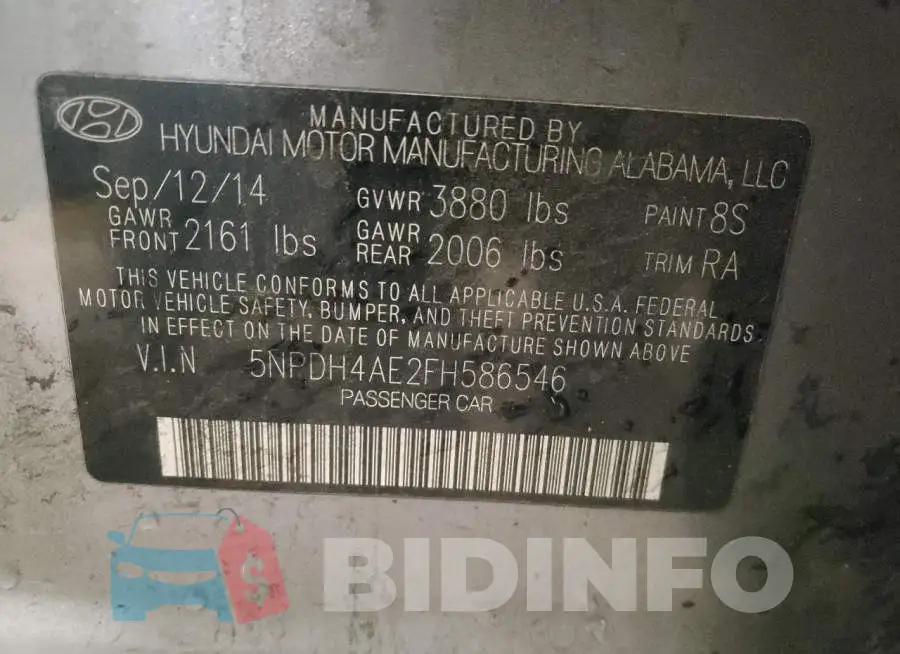 5NPDH4AE2FH586546 Photo# 12