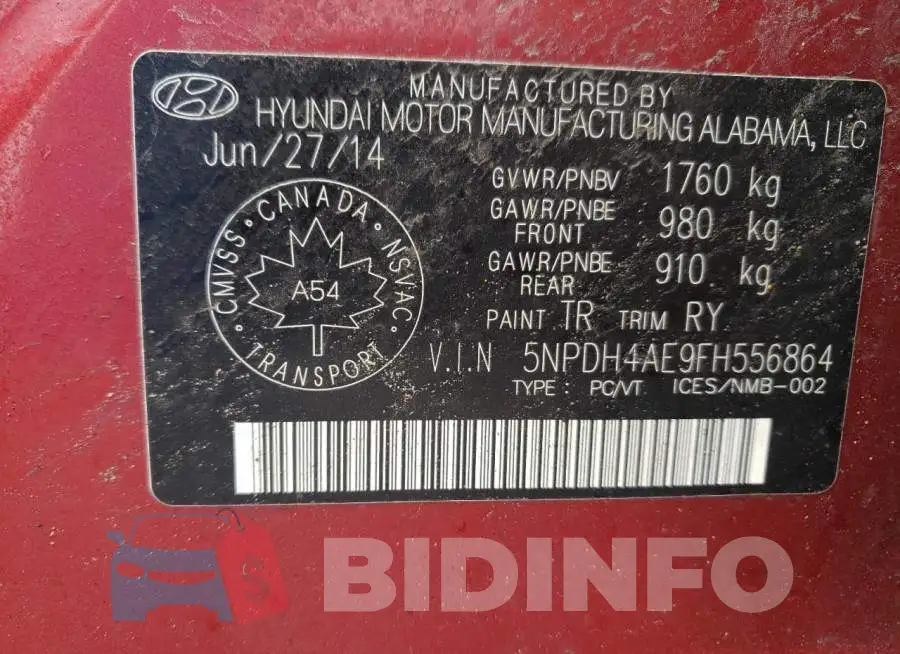 5NPDH4AE9FH556864 Photo# 13