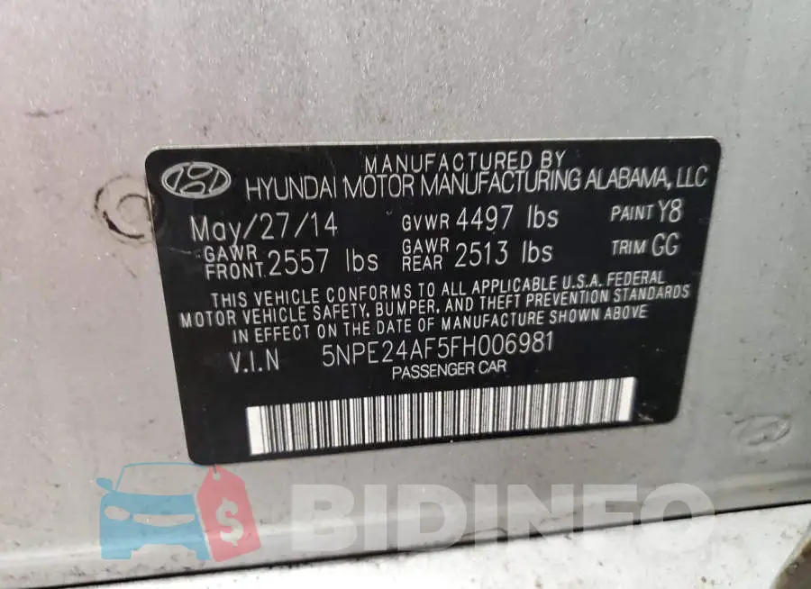 5NPE24AF5FH006981 Photo# 12