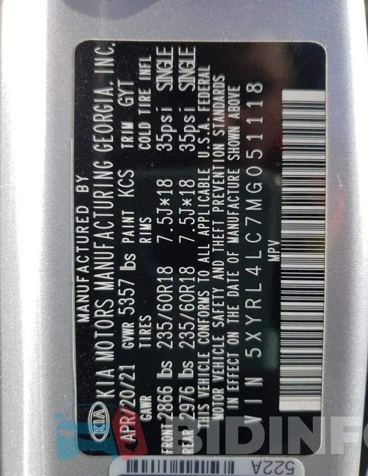 5XYRL4LC7MG051118 Photo# 13