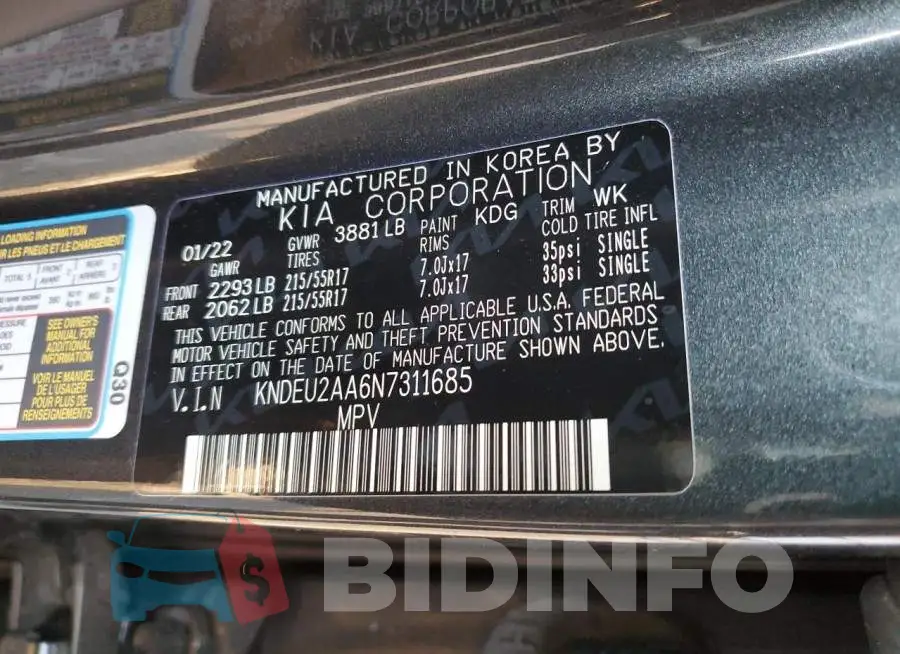 KNDEU2AA6N7311685 Photo# 12