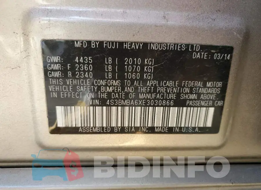 4S3BMBA6XE3030866 Photo# 10