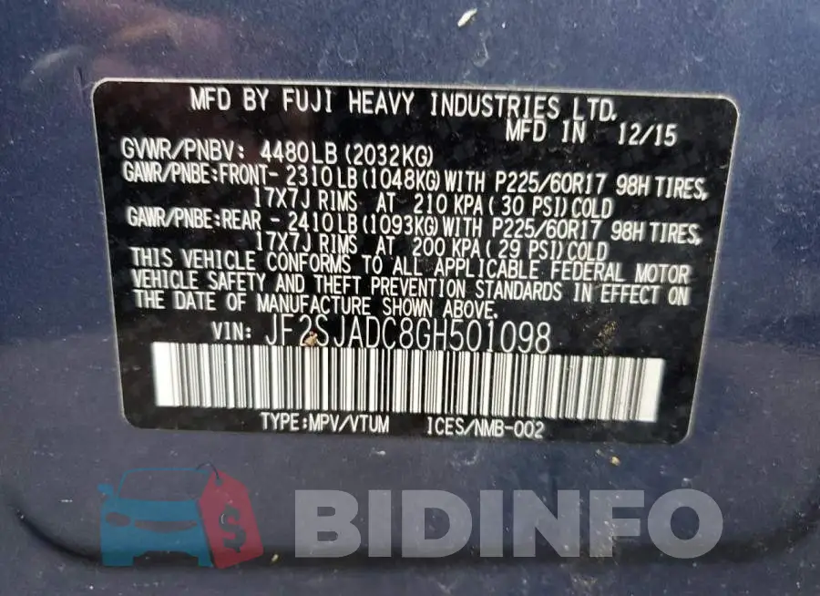 JF2SJADC8GH501098 Photo# 13