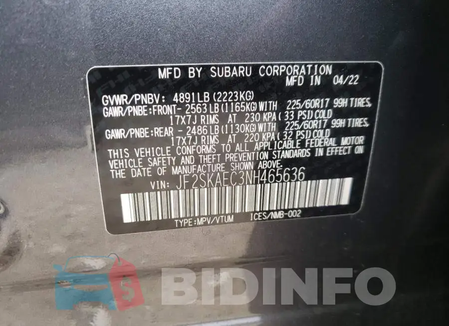 JF2SKAEC3NH465636 Photo# 10