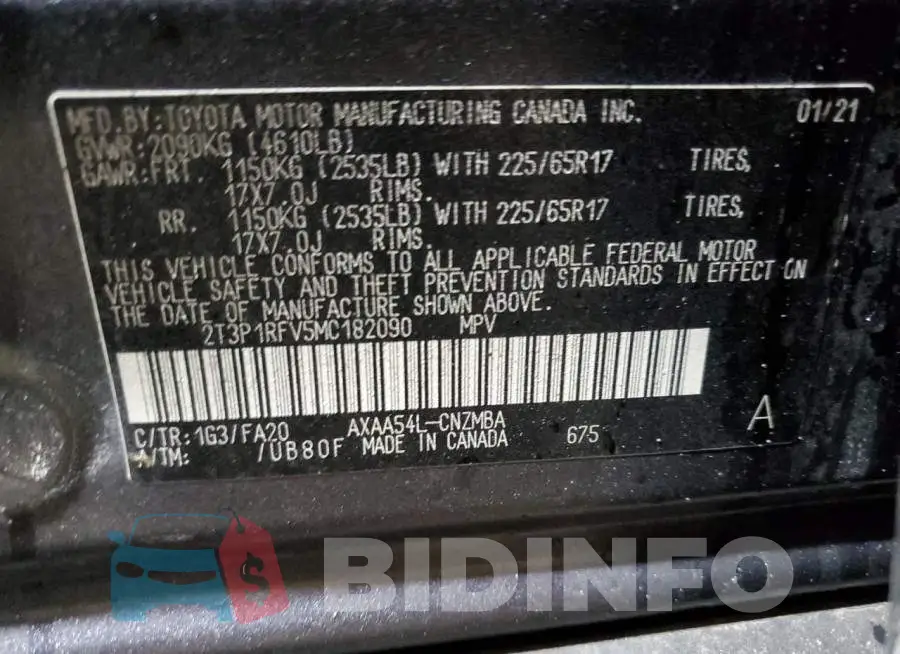 2T3P1RFV5MC182090 Photo# 14