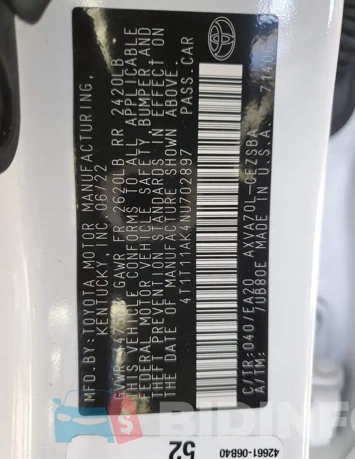 4T1T11AK4NU702897 Photo# 12