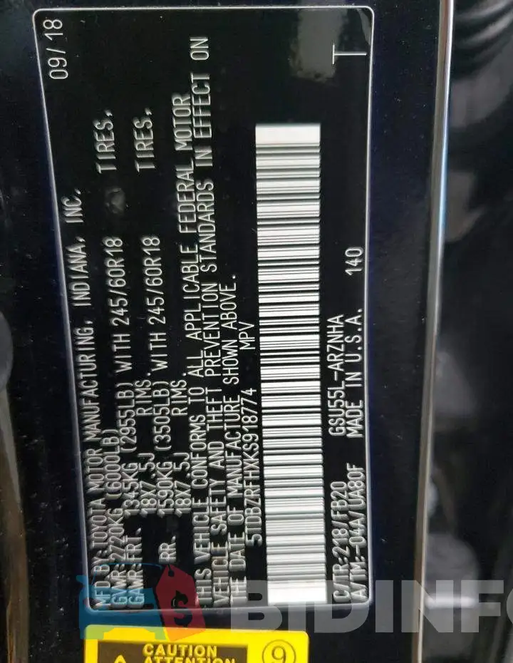 5TDBZRFHXKS918774 Photo# 13