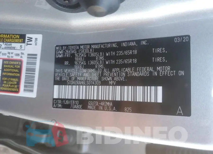5TDHZRAH6LS014309 Photo# 13