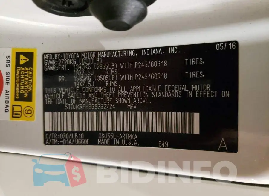 5TDJKRFH9GS292724 Photo# 13