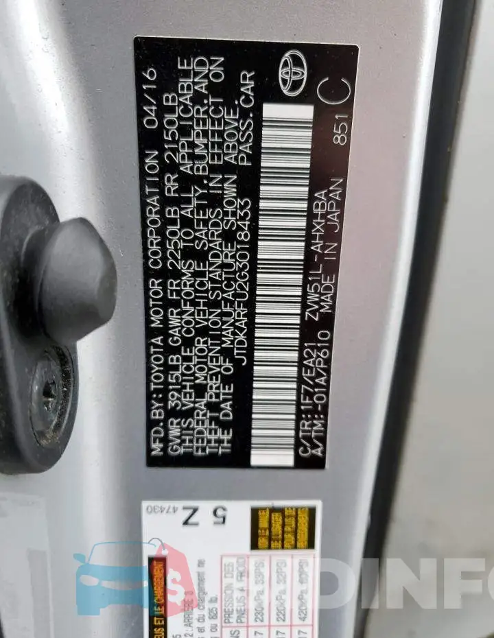 JTDKARFU2G3018433 Photo# 12