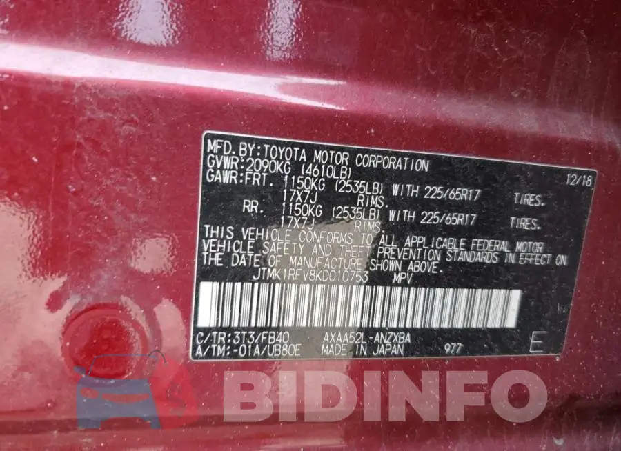 JTMK1RFV8KD010753 Photo# 10