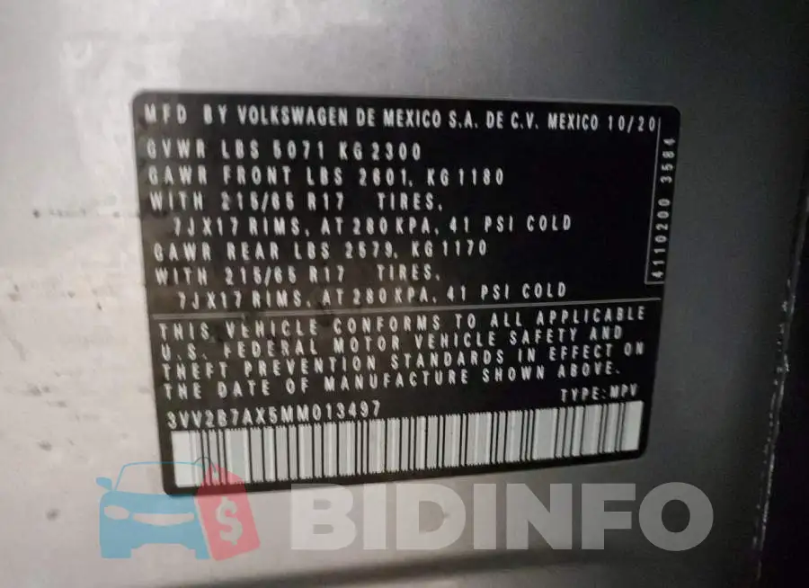3VV2B7AX5MM013497 Photo# 13