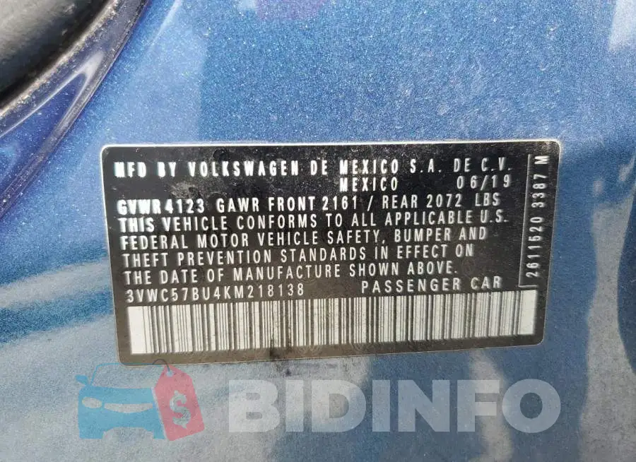 3VWC57BU4KM218138 Photo# 10