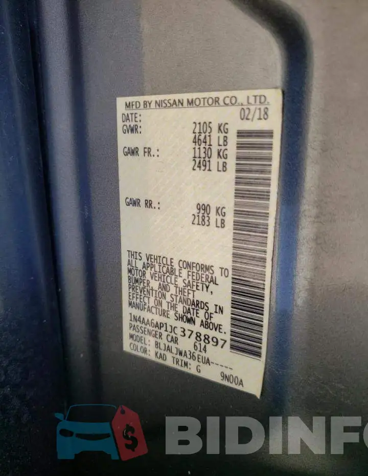 1N4AA6AP1JC378897 Photo# 10