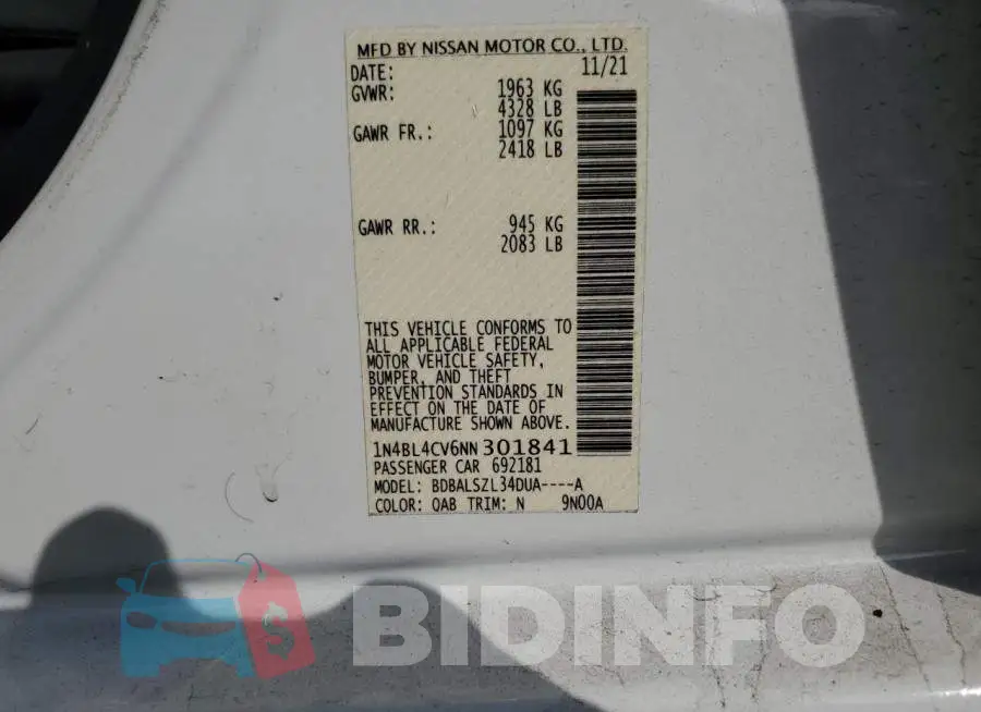 1N4BL4CV6NN301841 Photo# 10