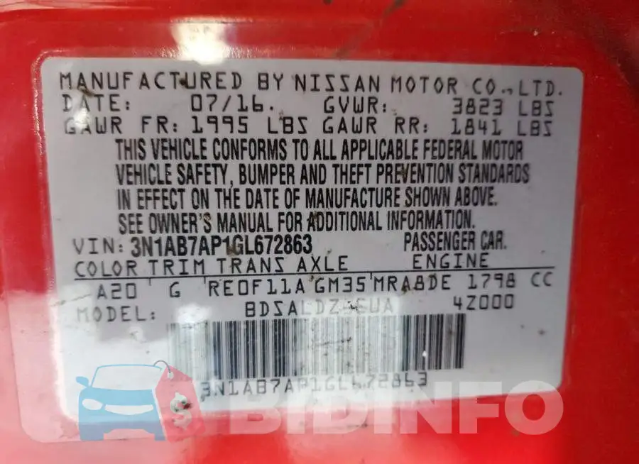 3N1AB7AP1GL672863 Photo# 12